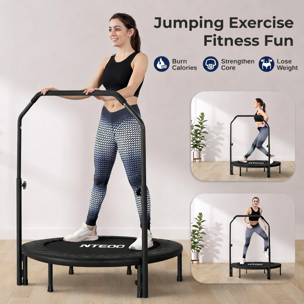 Mini Exercise Trampoline for Adults | 35-46" Adjustable Handle | Whole-Body Workout at Home (350 LBS Capacity)