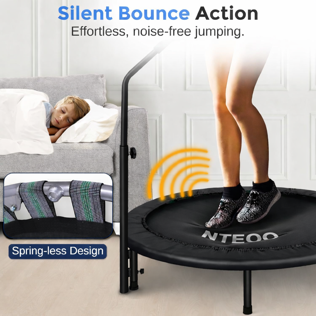 Mini Exercise Trampoline for Adults | 35-46" Adjustable Handle | Whole-Body Workout at Home (350 LBS Capacity)