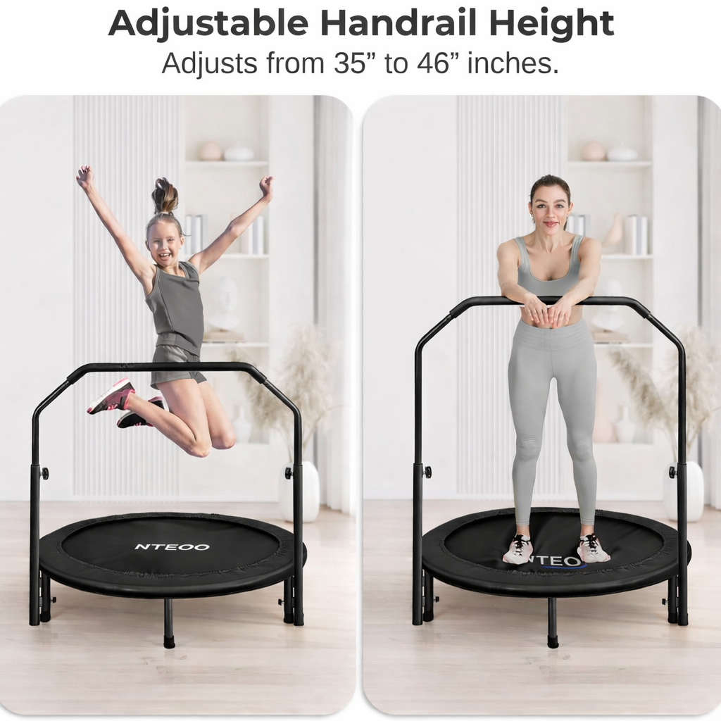 Mini Exercise Trampoline for Adults | 35-46" Adjustable Handle | Whole-Body Workout at Home (350 LBS Capacity)