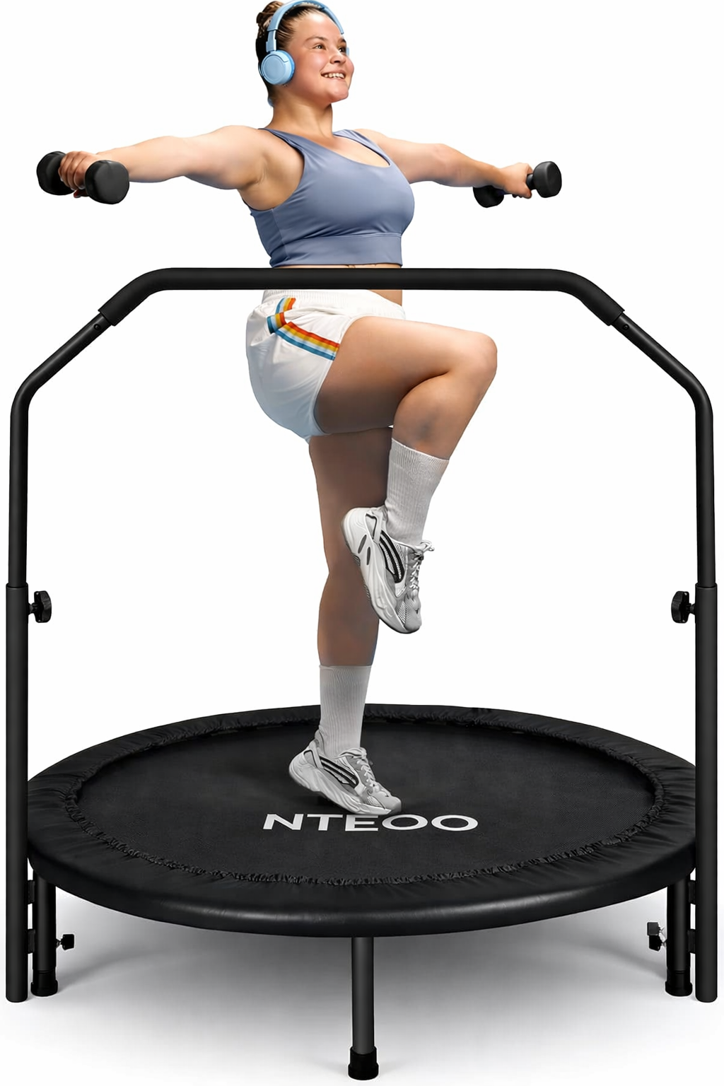 Mini Exercise Trampoline for Adults | 35-46" Adjustable Handle | Whole-Body Workout at Home (350 LBS Capacity)